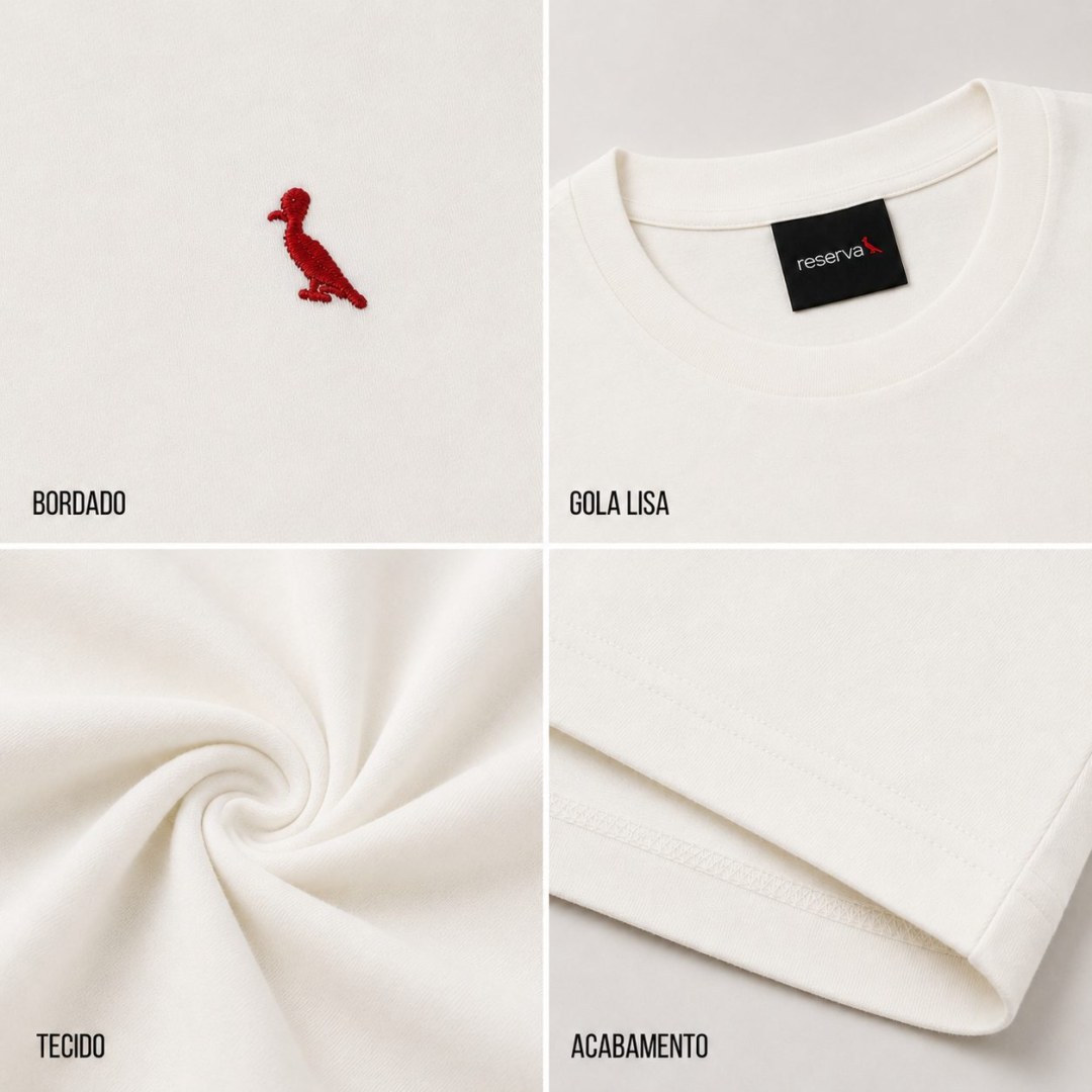 Camiseta Slim Reserva Essential Pima Bordada – Off White - Imagem 3