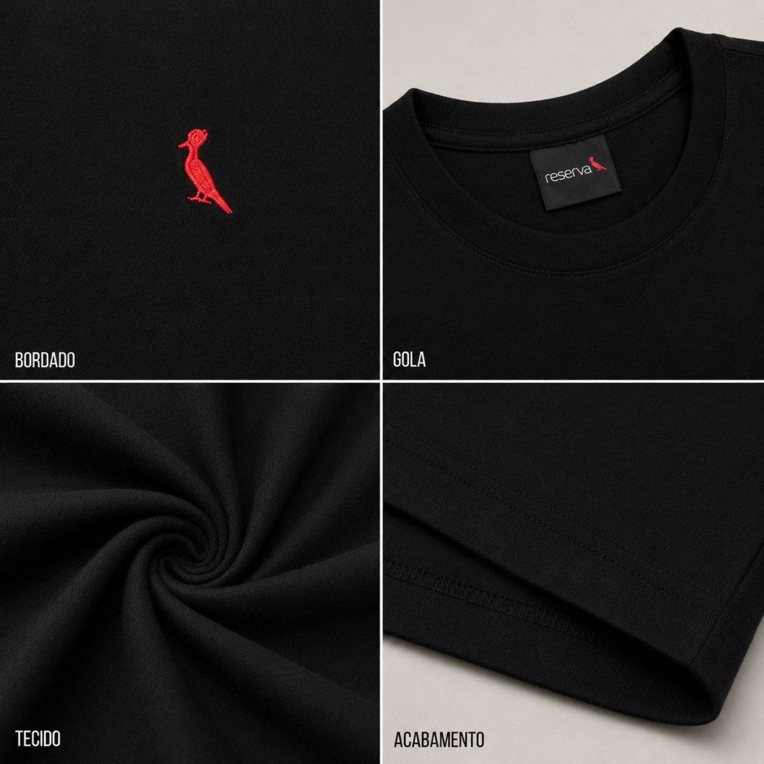 Camiseta Slim Reserva Essential Pima Bordada – Preta - Imagem 3