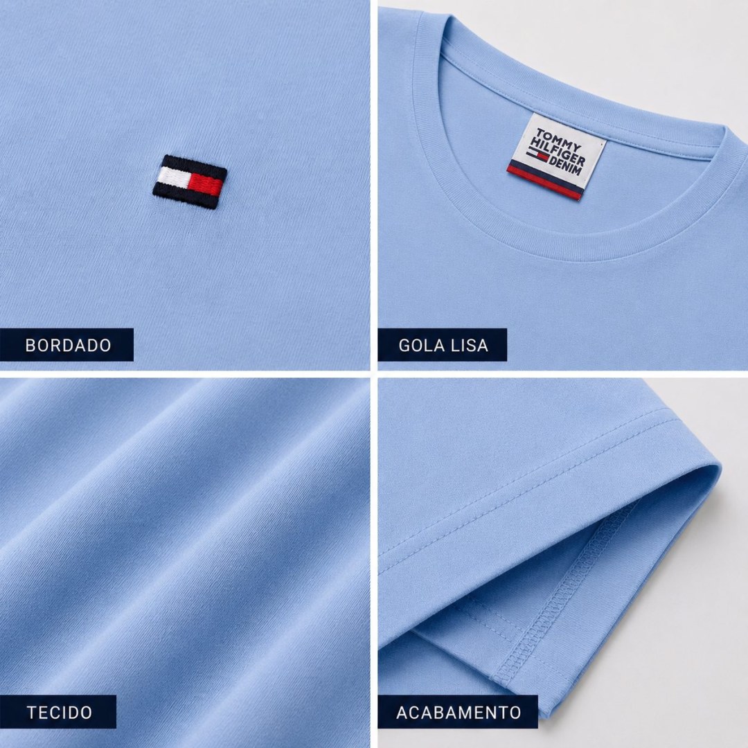 Camiseta Tommy Hilfiger Slim Essential — Azul Caribe - Imagem 3