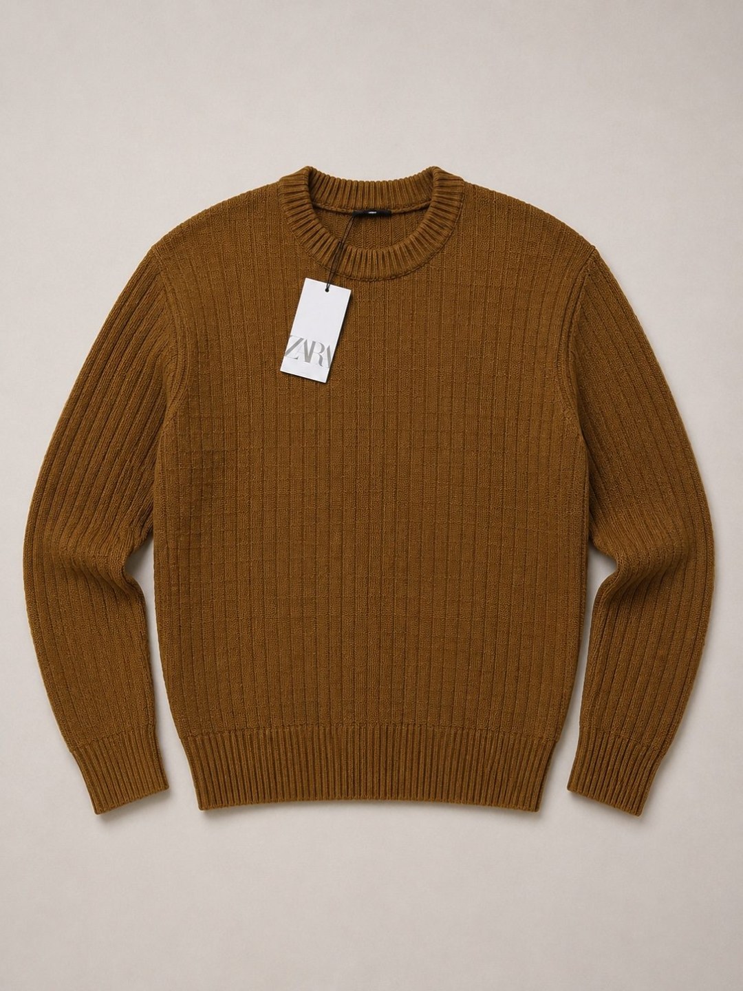 Suéter Zara Tricô Premium Texturizado — Caramelo