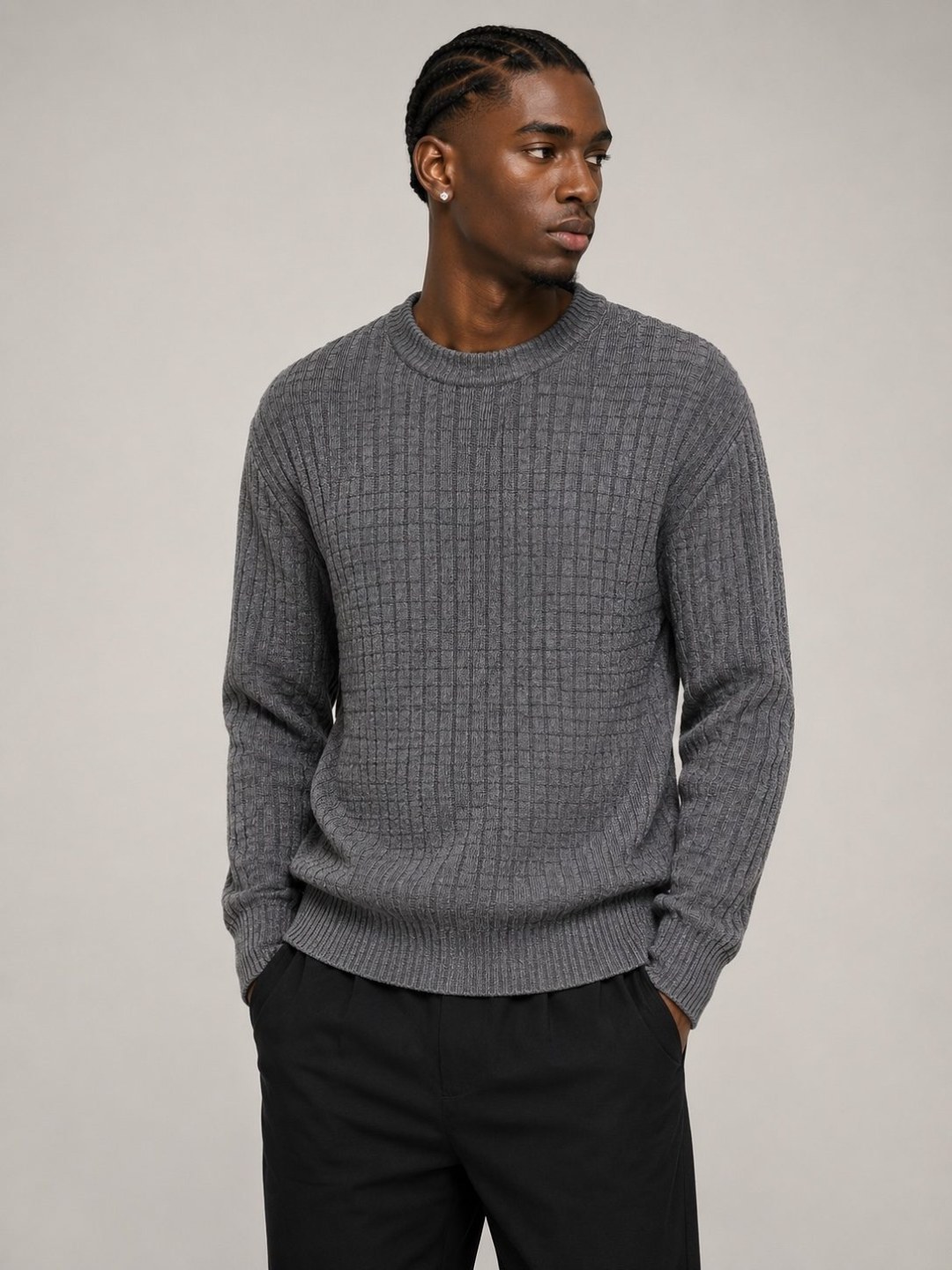 Suéter Zara Tricô Premium Texturizado Gola Careca — Cinza - Imagem 2